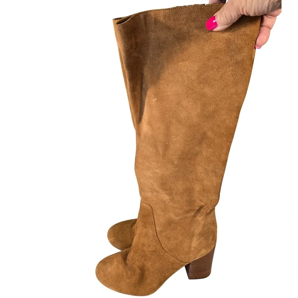 Michael Kors Tan Suede Knee High Block Heel Boots Womens‎ 8.5M Brown Round Toe